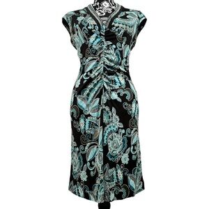 Trina Turk Black and Teal Floral Midi Dress